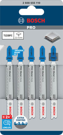 Lâminas de serra tico-tico Bosch PRO Metal T121BFC grossas 92 mm 5 peças.